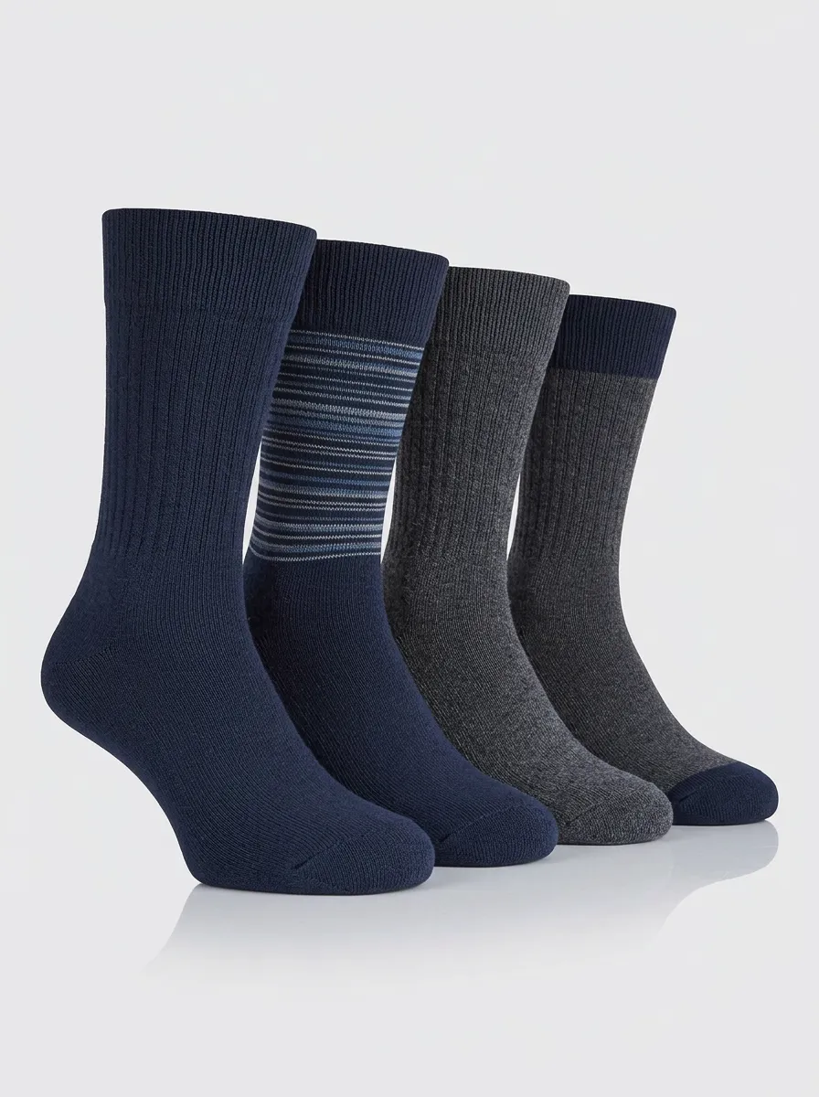 Relaxed Striped Crew Design Men's Four Pair Socks