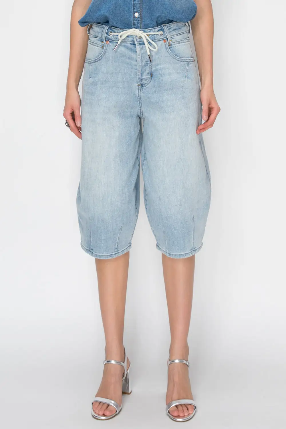 High Rise Tapered Relaxed Denim Shorts