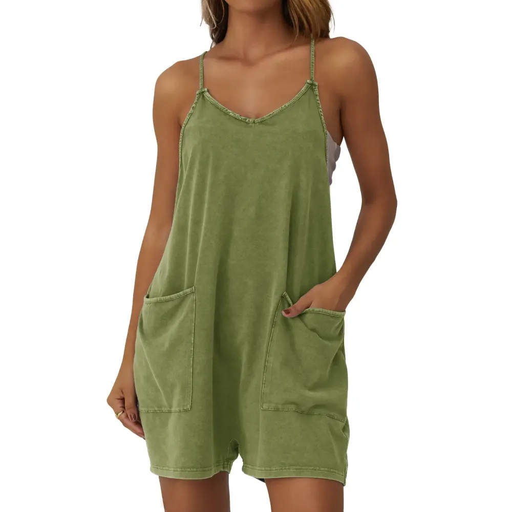 Women's Minimalist Cotton Blend Acid Wash Romper