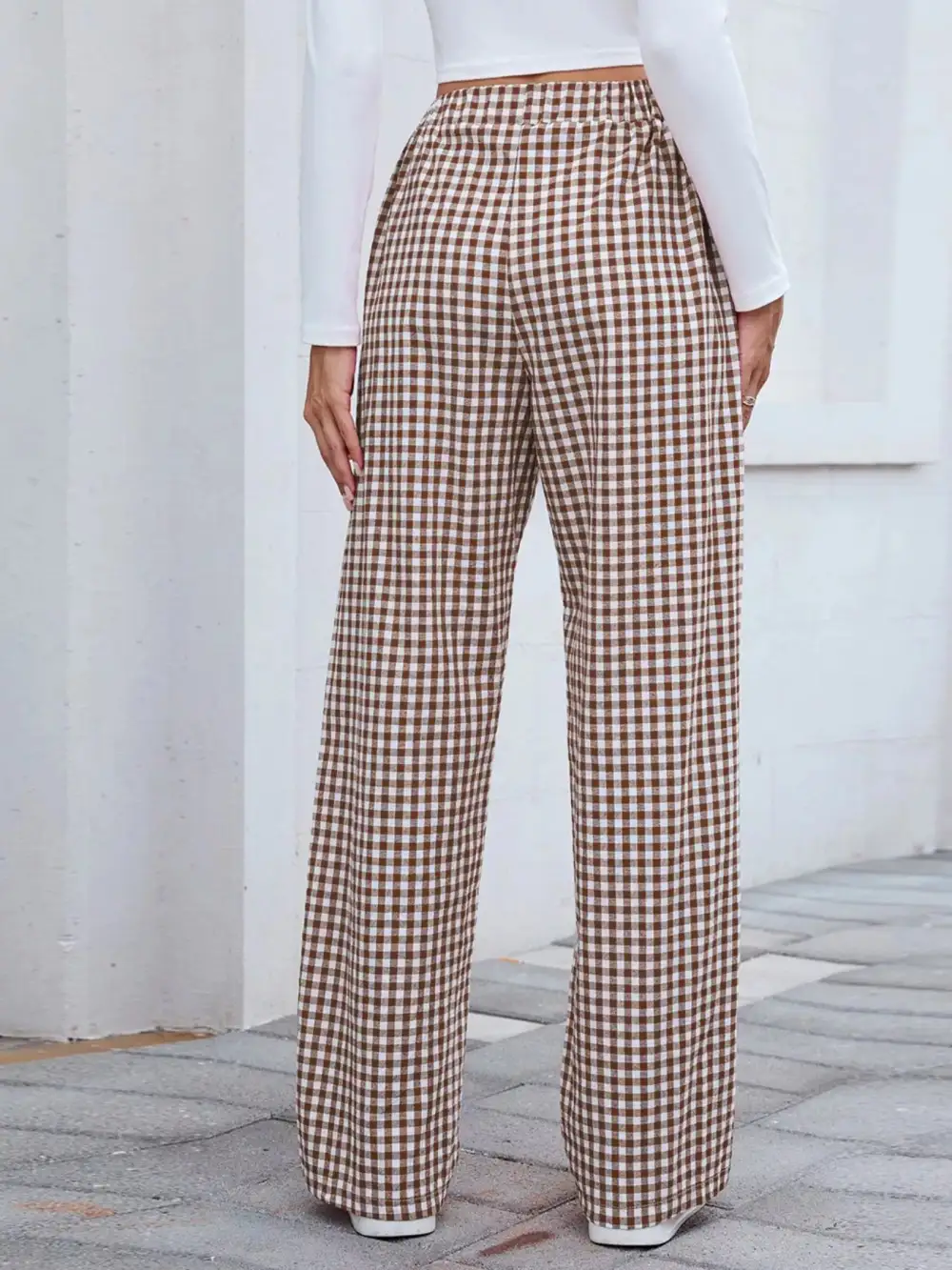 Relaxed Plaid Wide Leg Pants