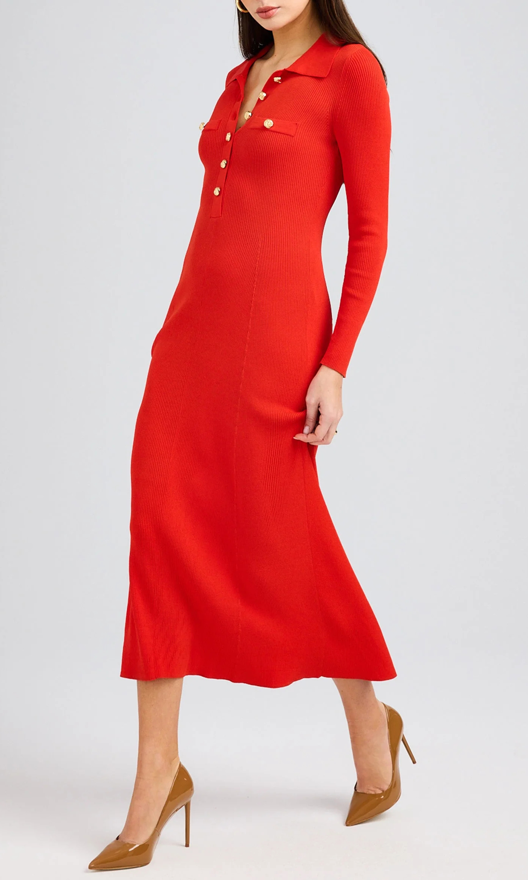 Red Lapel Long Dress