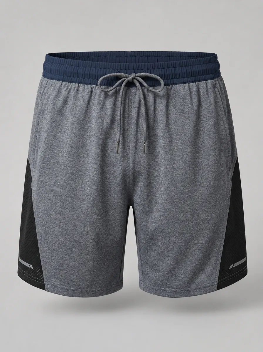 Men's Grey Color-Block Athletic Performance Shorts