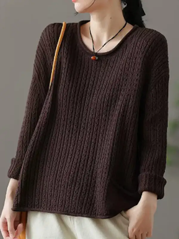 Retro Jacquard Round Neck Long Sleeve Relaxed Fit Sweater