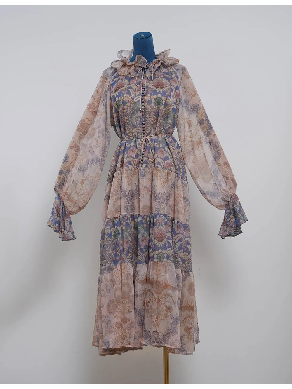 Boho Ruffle Neck Flared Sleeves Midi Dress