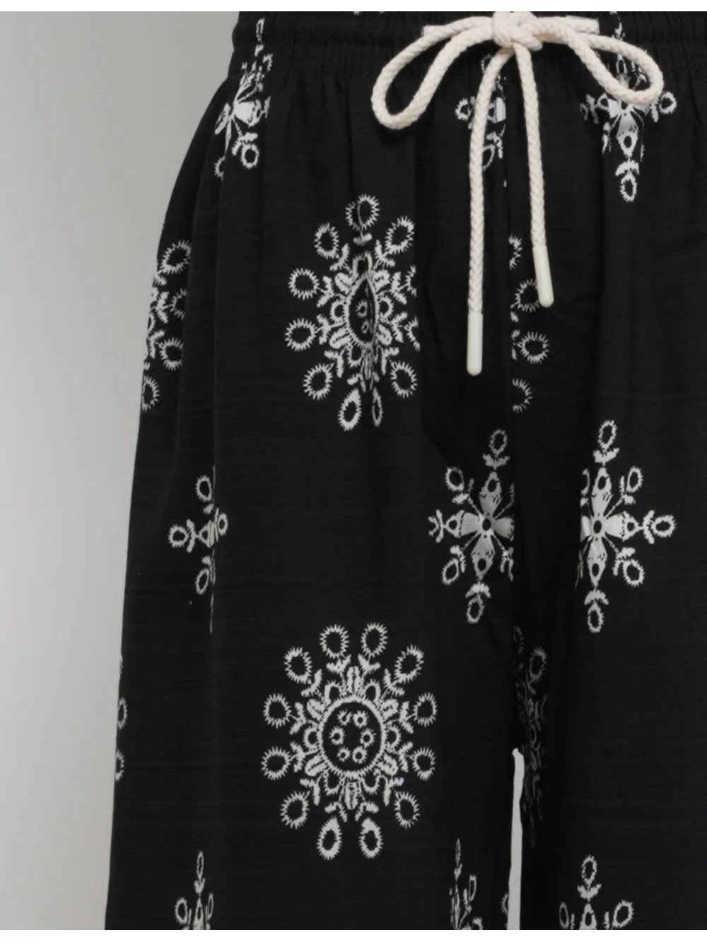 Boho Elastic Waist Lace Up Wide Leg Pants