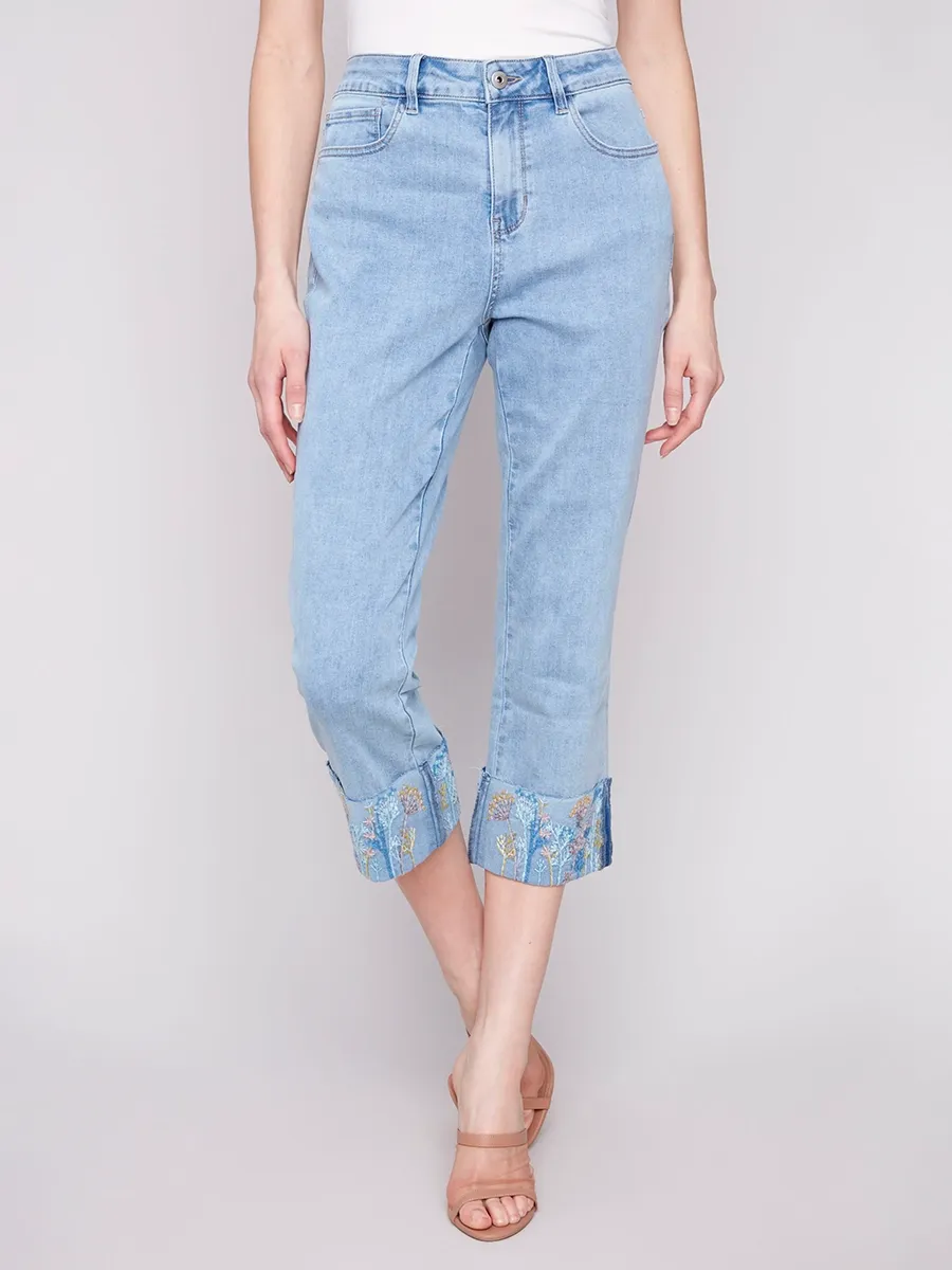 Straight-Leg Wrinkle-Free Cotton Light Blue Jeans