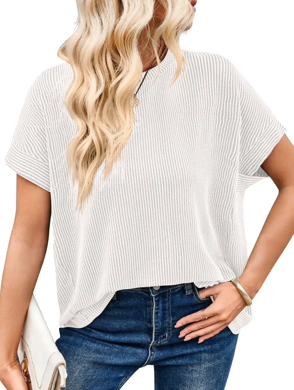 Ribbed Knit Crew Neck Tee