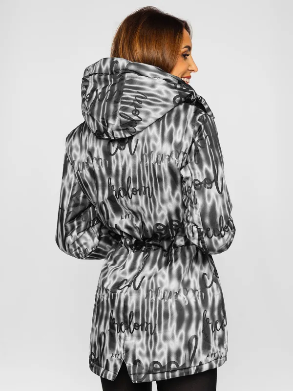 Black women's winter jacket with hood