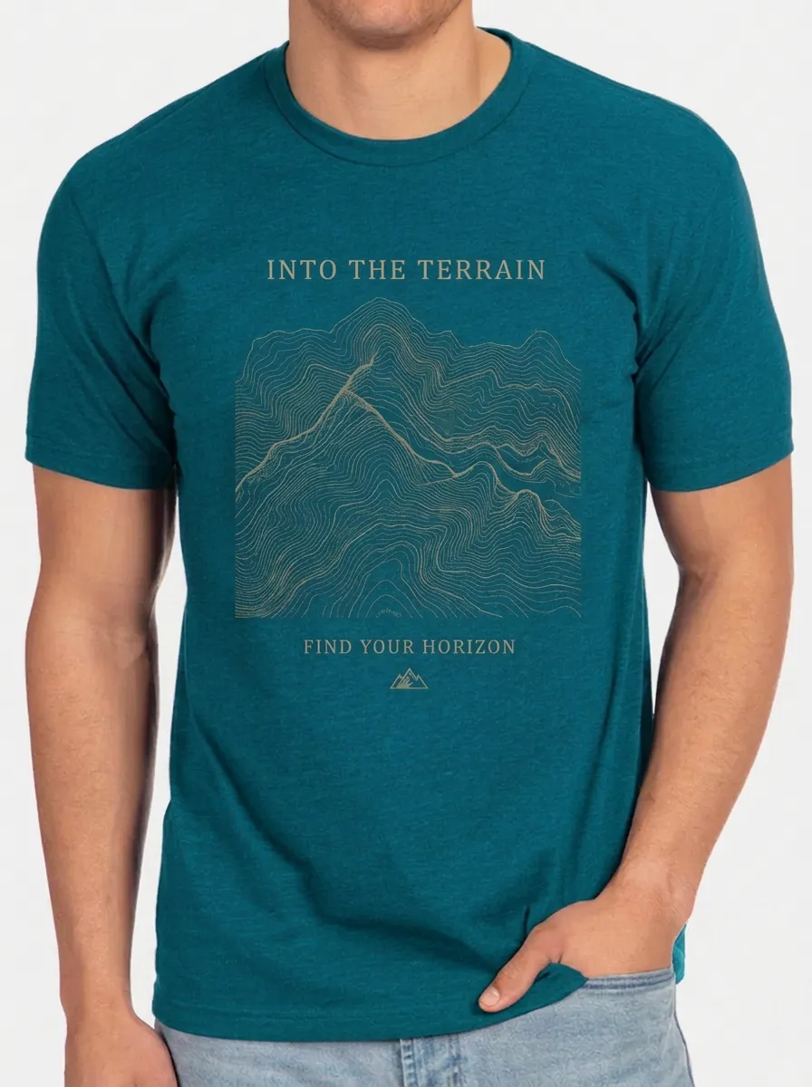 Men's Hiking Outdoor Lover Topographic Mountain Printed T-shirt