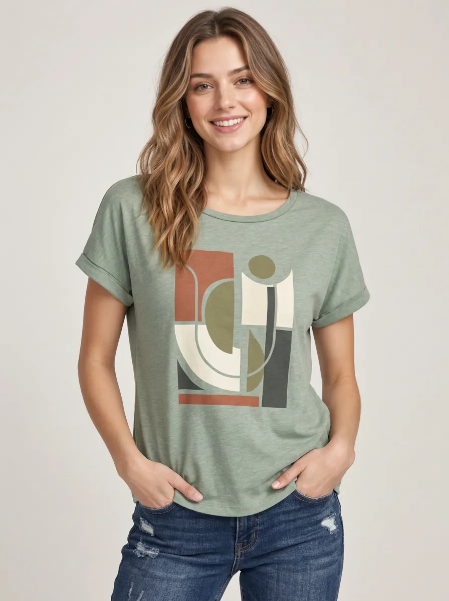 Versatile Women's Abstract Geometric Graphic Tee