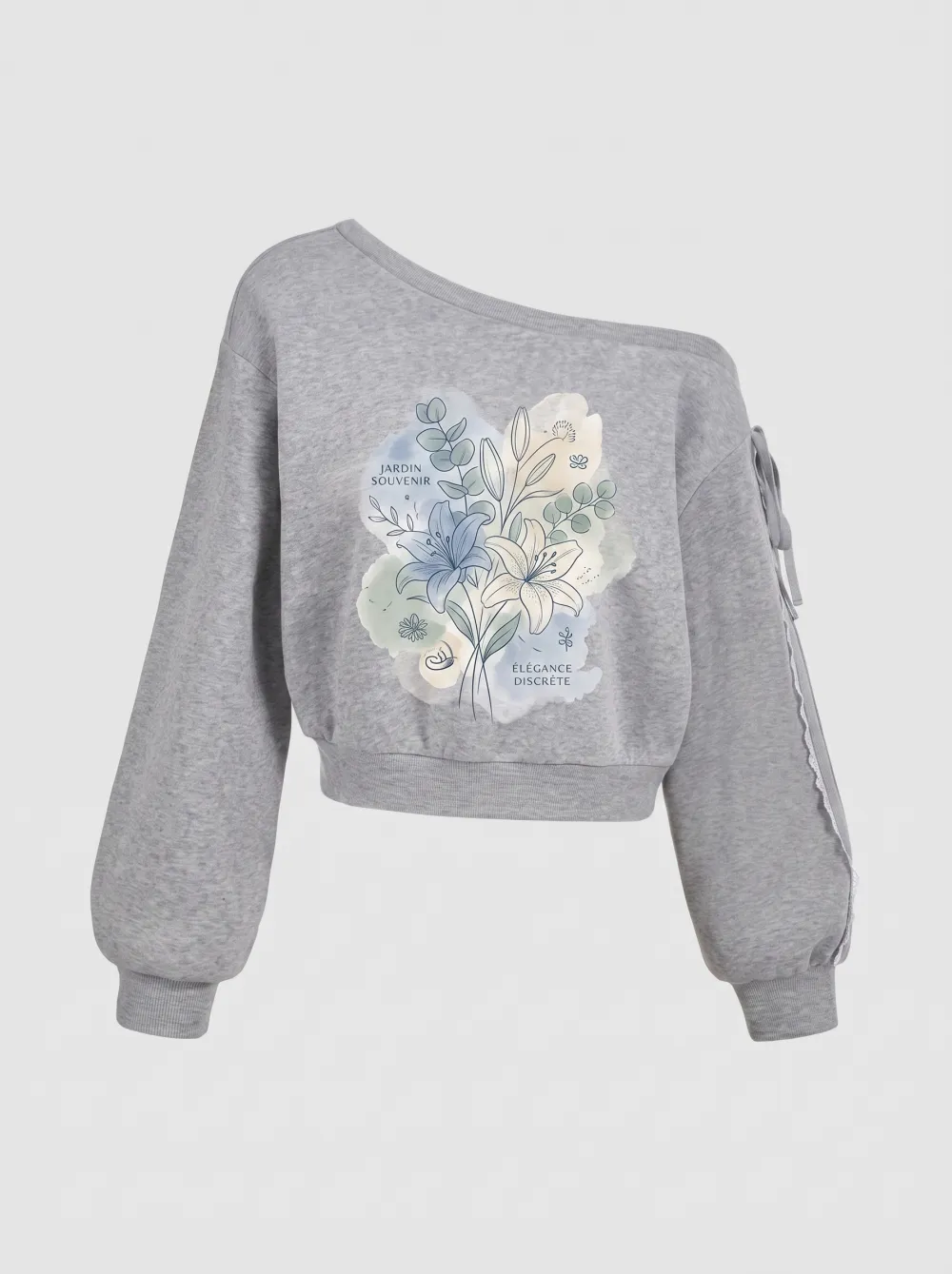 Women's Floral Botanical Jardin Souvenir Printed One-Shoulder Sweatshirt