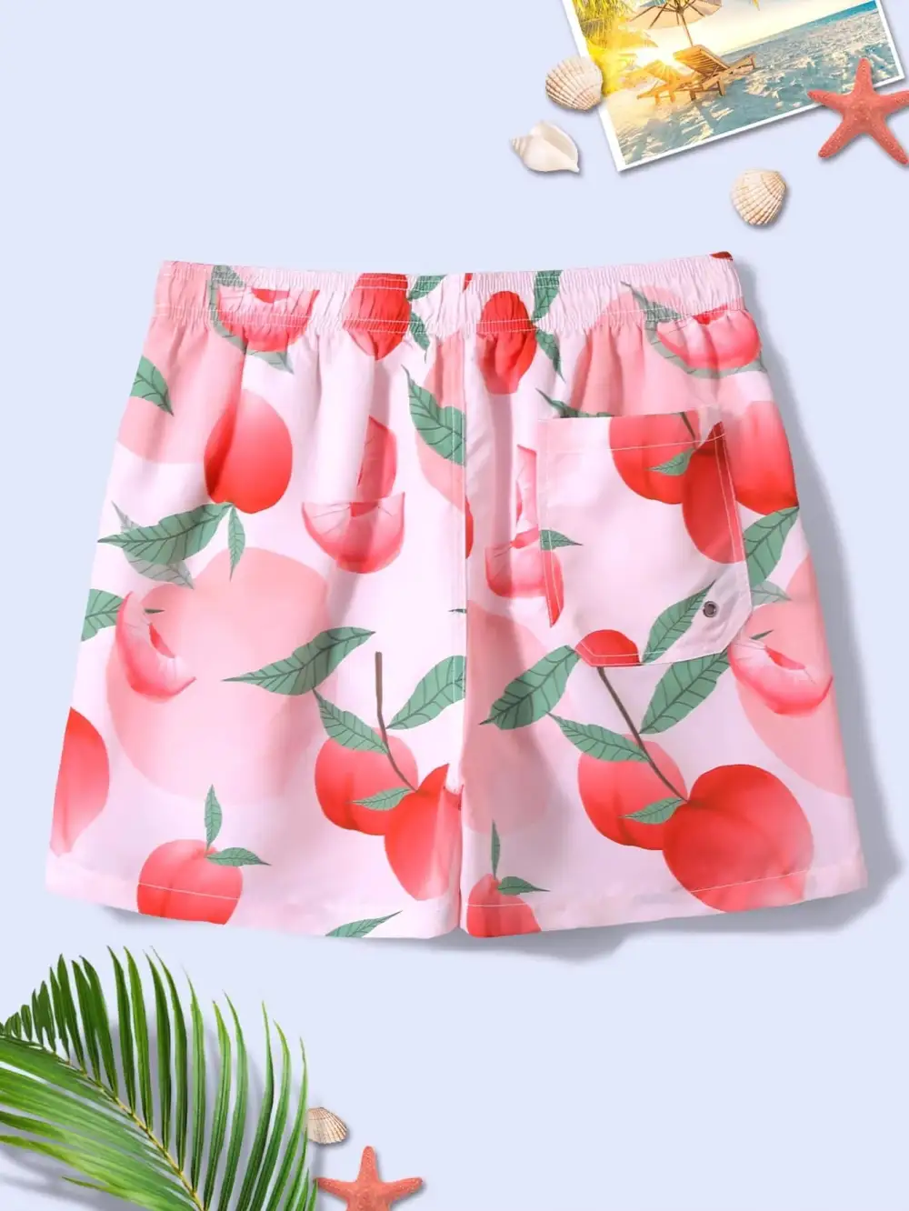 Men's Peach Print Drawstring Swim Trunks