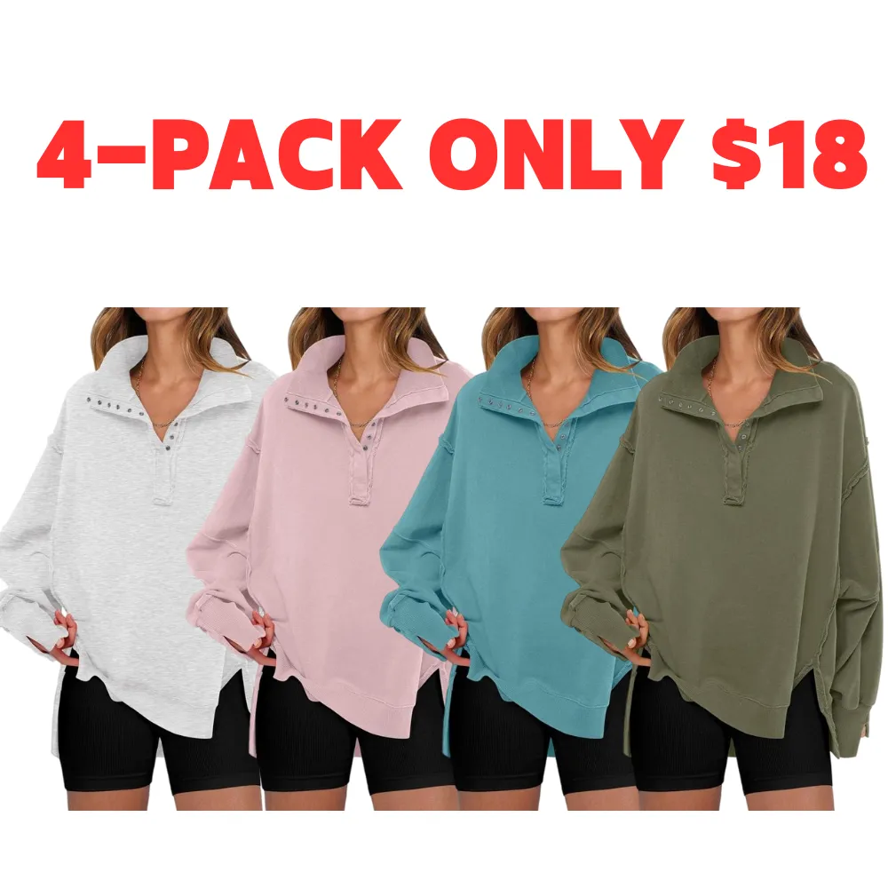 Women's Sweatshirts Oversized Casual Loose Button Up Henley Pullover Top High Low Split Fall Fashion Outfits