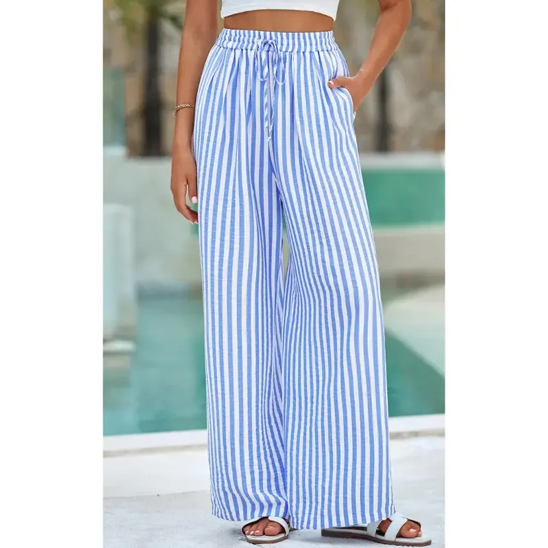 Women'S Elastic Waist Striped Lightweight Wide-Leg Pants-🔥7-Pack - All Colors Included, Only $24