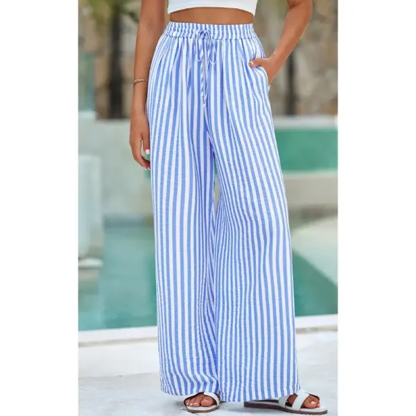 Women'S Elastic Waist Striped Lightweight Wide-Leg Pants-🔥7-Pack - All Colors Included, Only $24