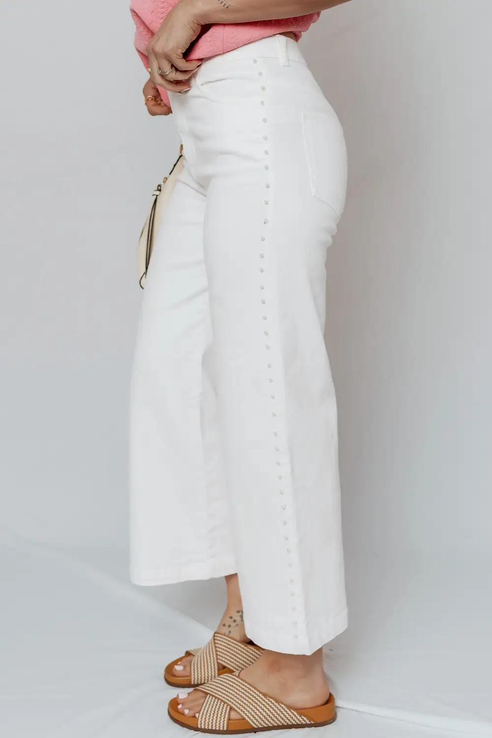 Pearl Embellished Side Seam Ankle-length Shift Jeans