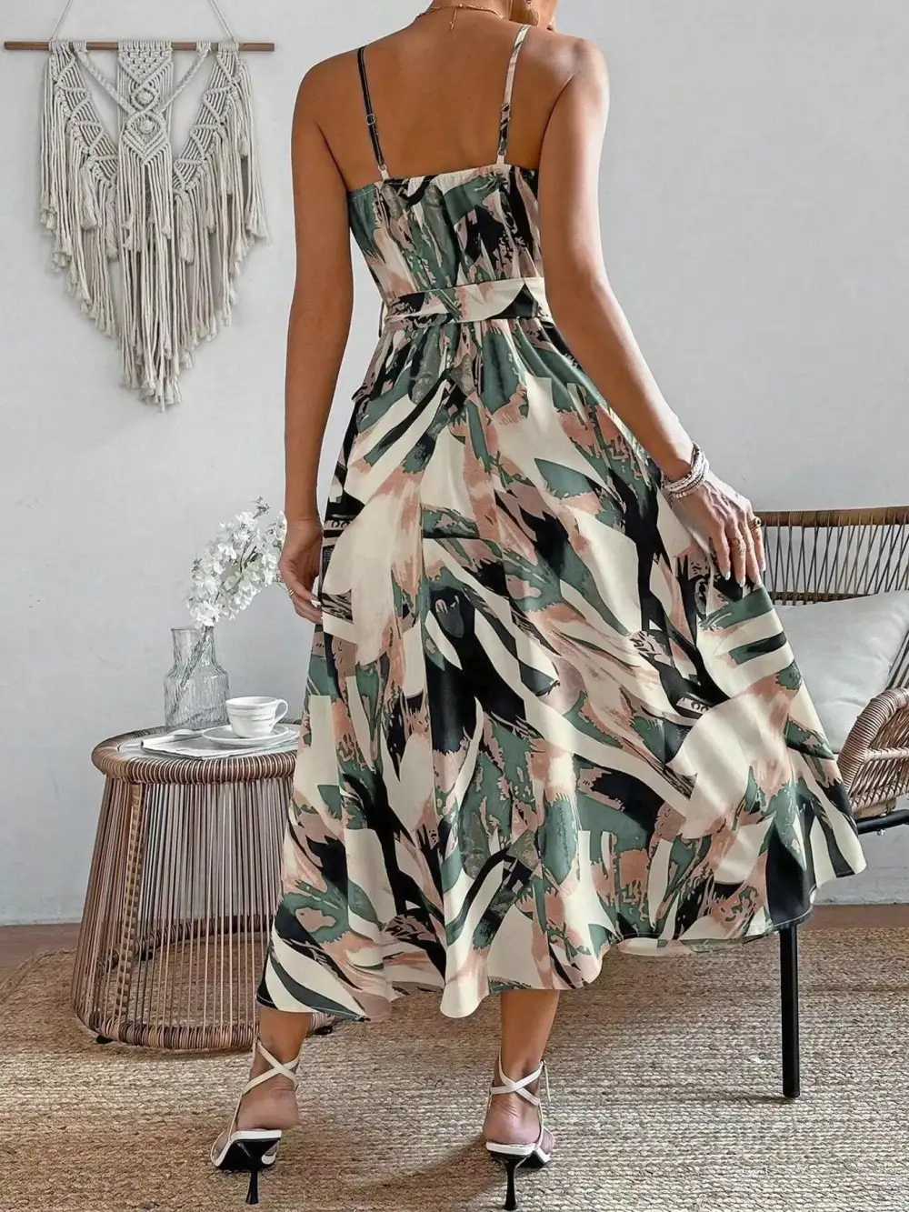 Abstract Print Tie Waist Dress