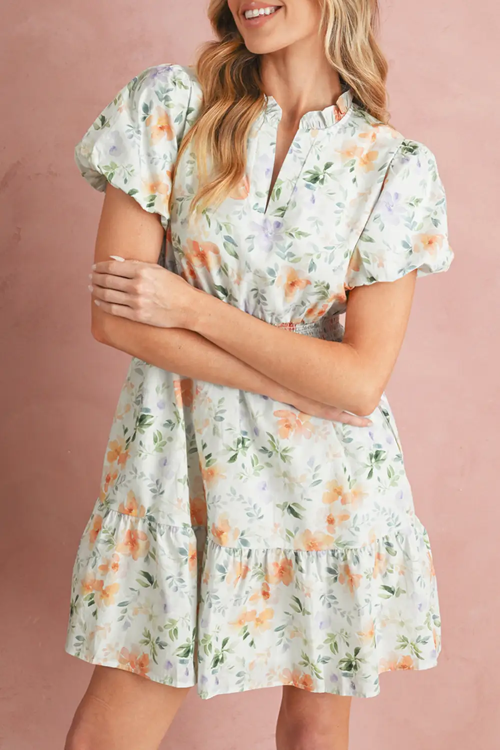 Clean Line Floral Printed Smocked Mini Dress