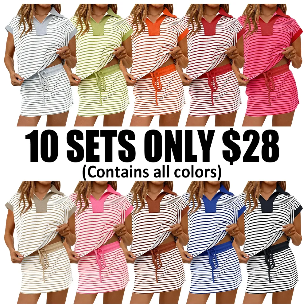 Striped Two-Piece Casual Sweatshirt And Skirt Set