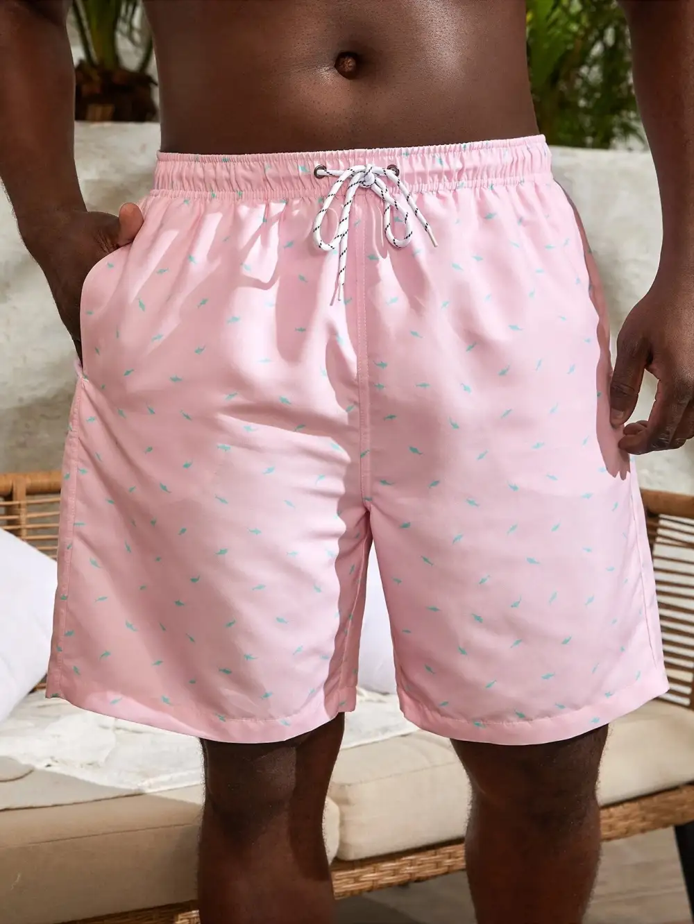 Men's Drawstring Allover Print Swim Trunks