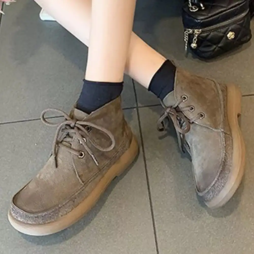 Round Toe Lace Up Ankle Boots