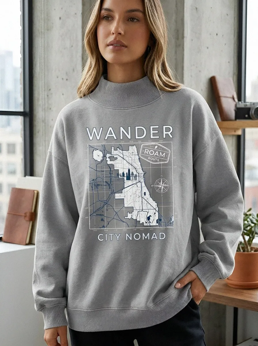 Women's Travel Lover Chicago Map Roam Route Printed Sweatshirt