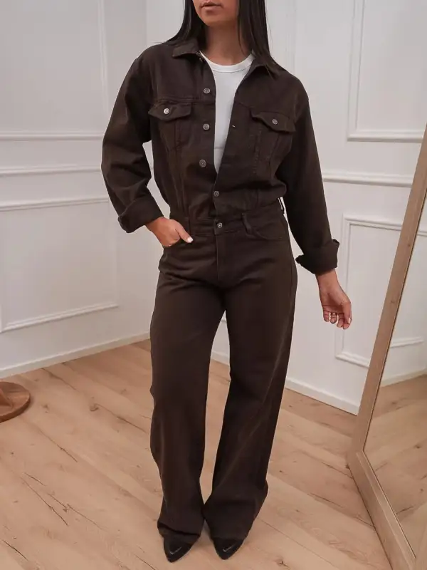 Button Front Pocket Cotton Jumpsuit