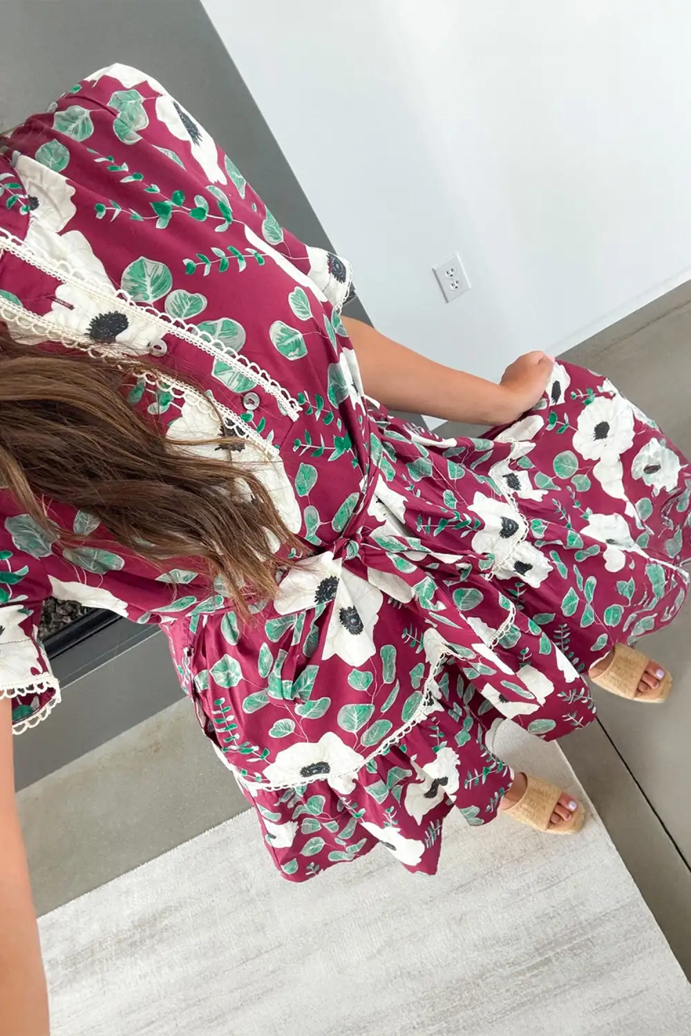 Gathered Detail Floral Printed Puff Sleeve Mini Dress