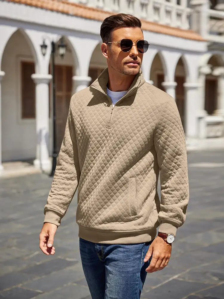 Trendy Quarter Zip Pullover Quilted Sweatshirt Hoodie