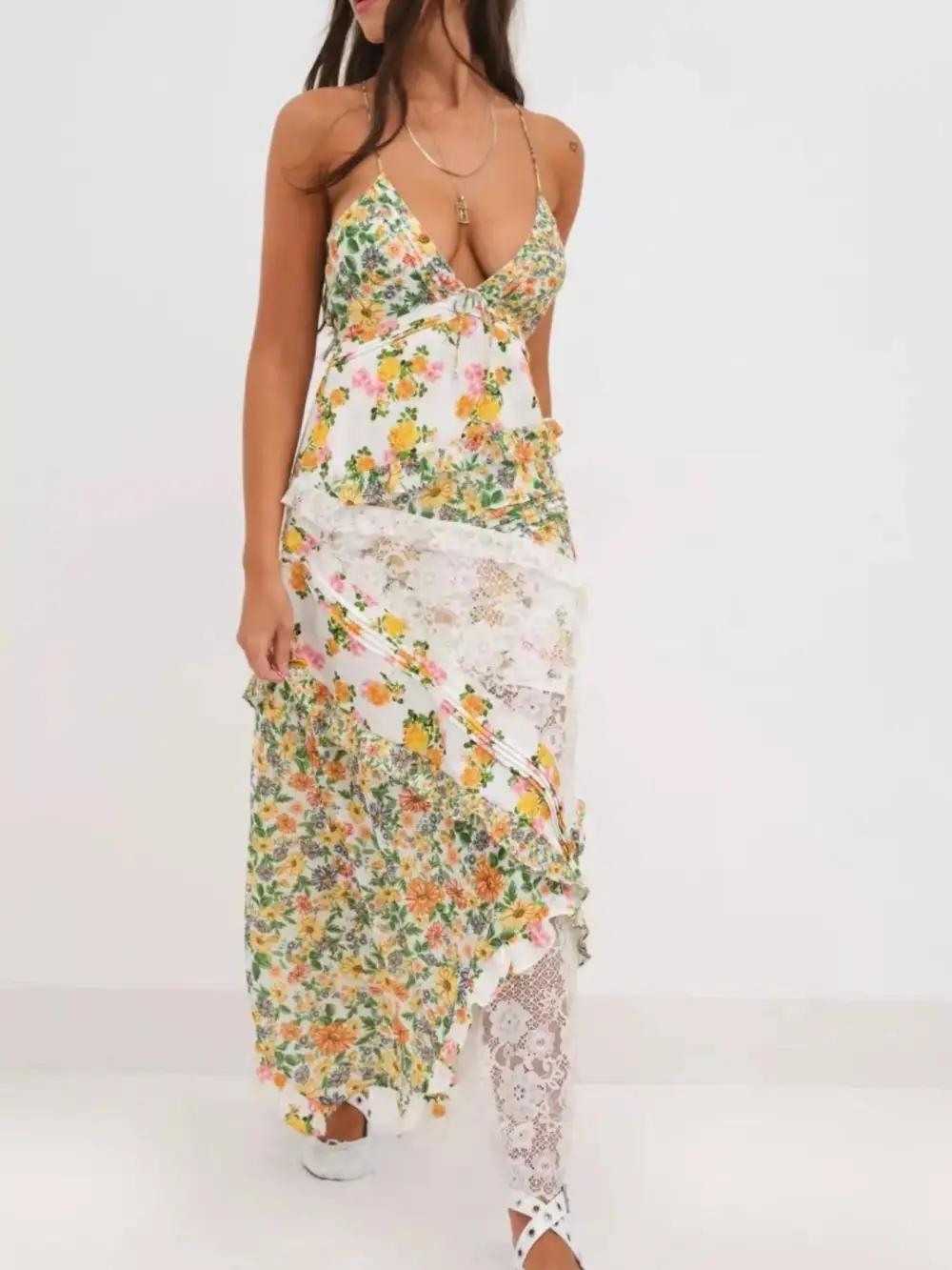Floral Printed Lace Maxi Dress
