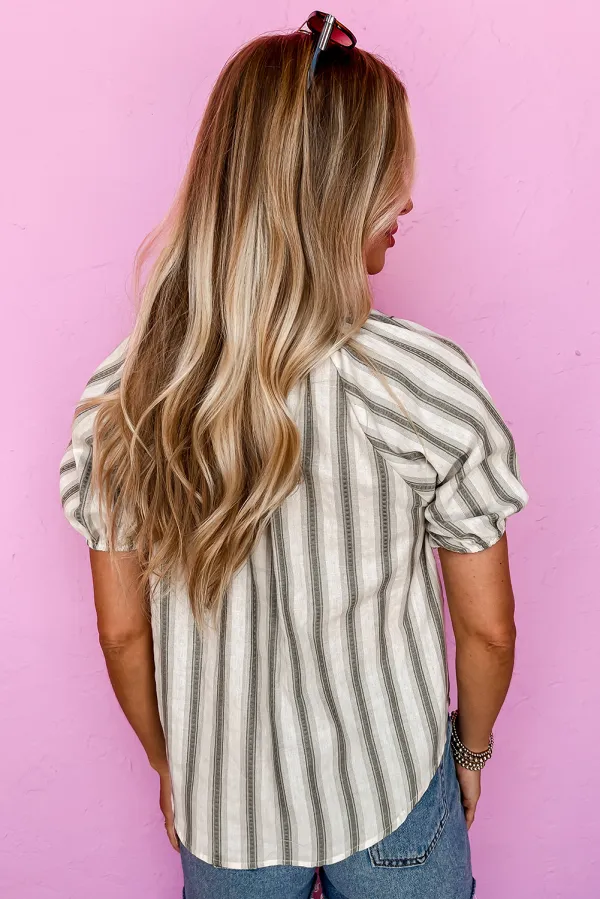 Striped Neck Sleeve Blouse