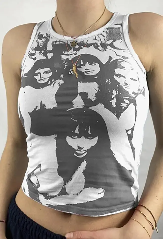 Crew-Neck Floral Cropped Slim-Fit Tank Top