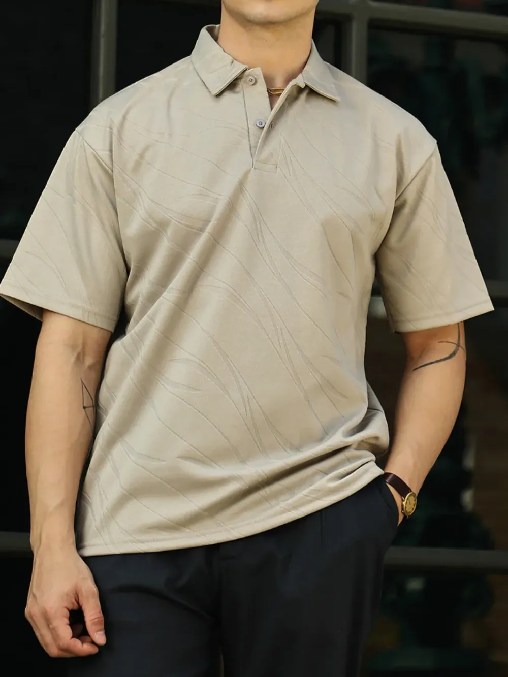 Subtle Pattern Short Sleeve Polo Shirt