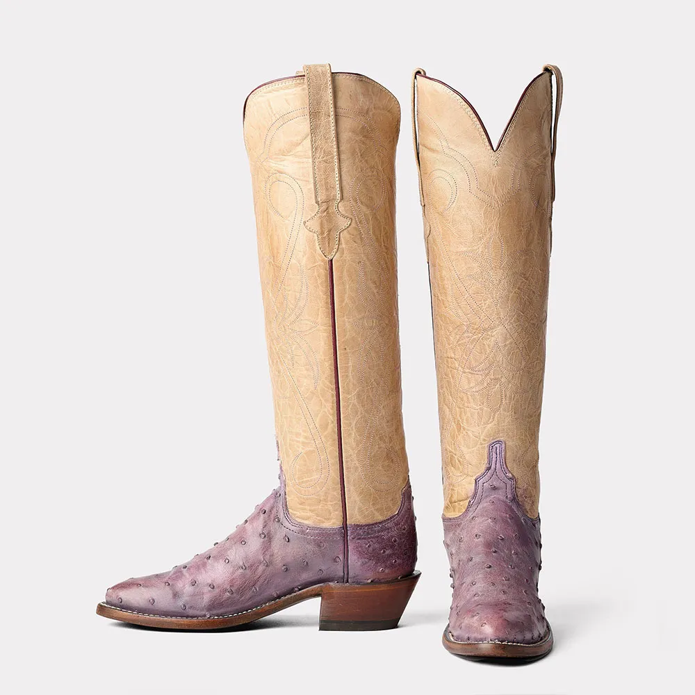 Faux-Leather Block-Heel Platform Knee-Length Western Boots