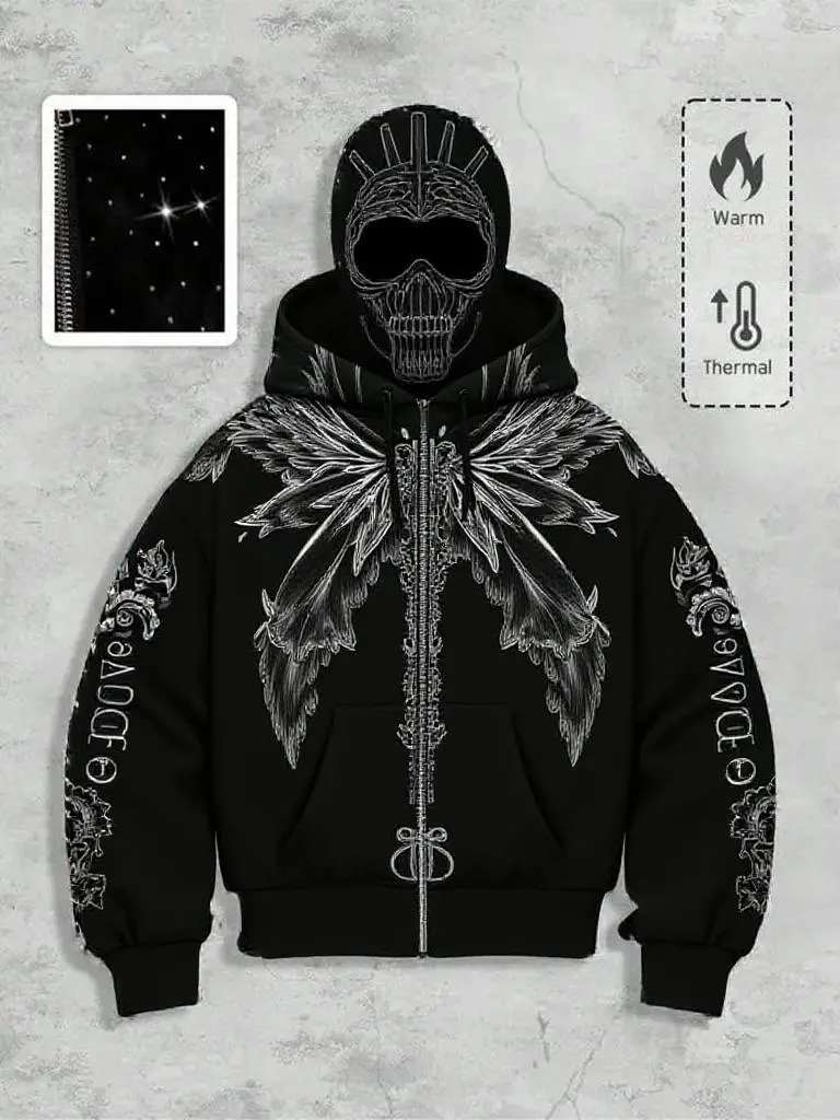 Men's Street-Style Rhinestone Windproof Warm 2-in-Hoodie w/Pockets & Zipper (Fall Winter) ships within 24 hours.Priority delivery in areas affected by heavy snow.