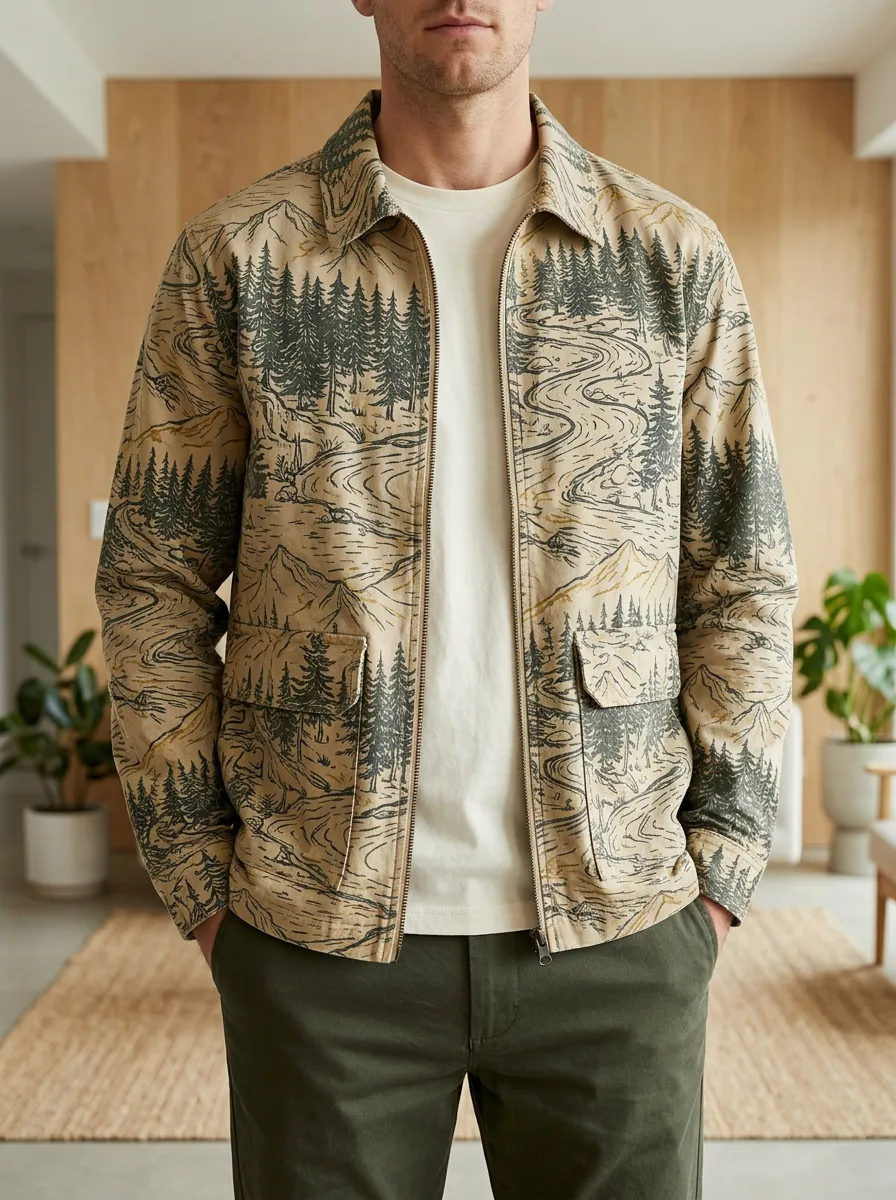 Men's Nature Mountain Forest Landscape Rugged Adventure Jacket
