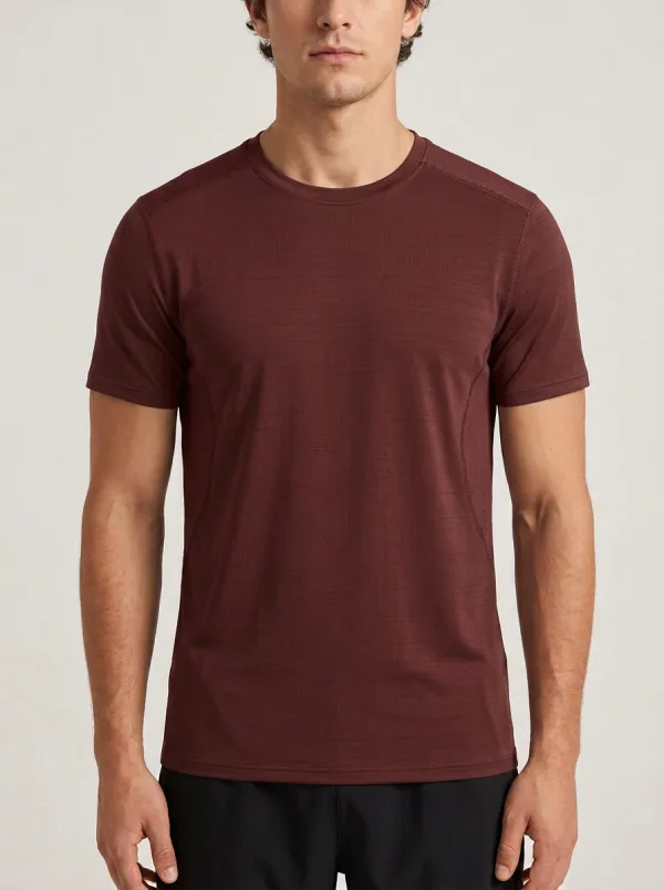 Men's Athletic Mesh Textured Contrast-Panel Graphic Sport Crewneck T-Shirt