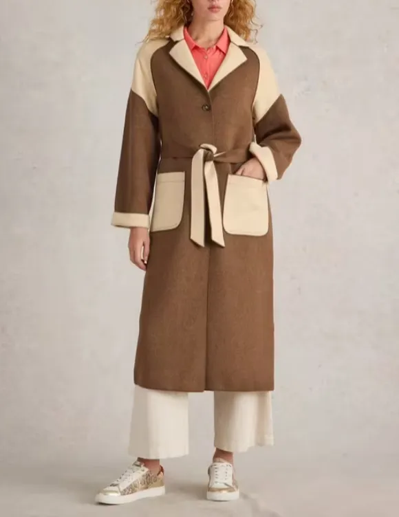 Wool Blend Coat In Natural Multi
