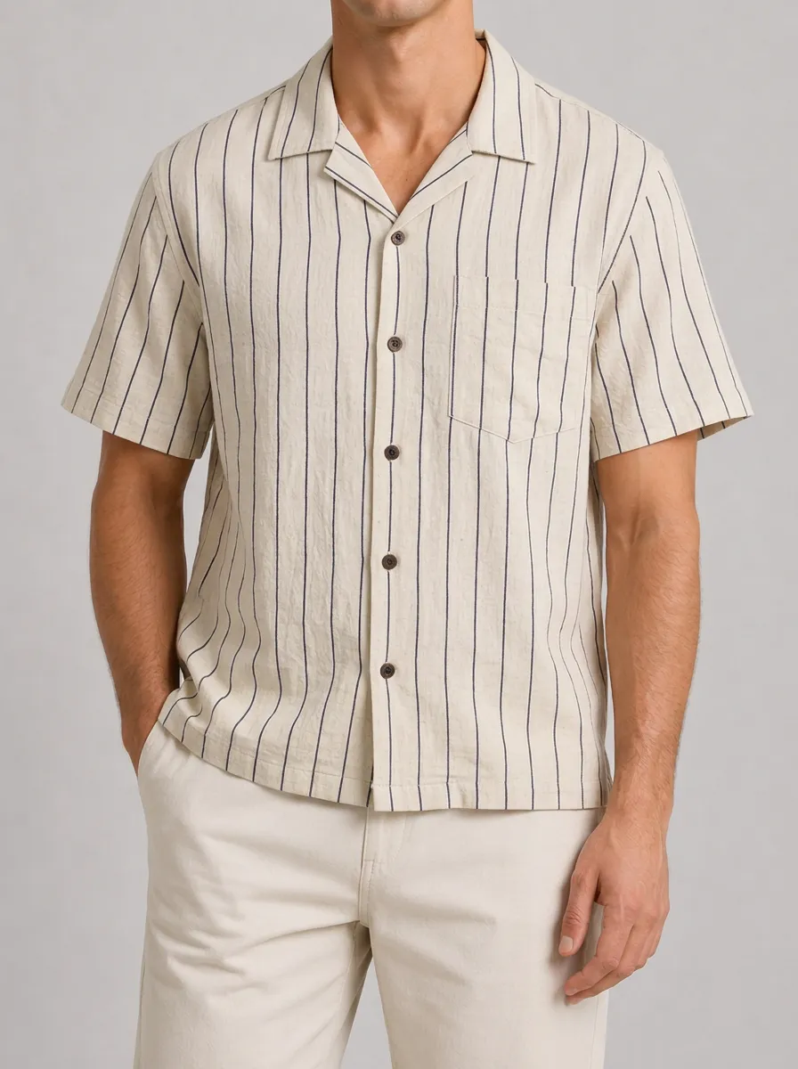 Men's Casual Summer Vertical Striped Printed Shirt