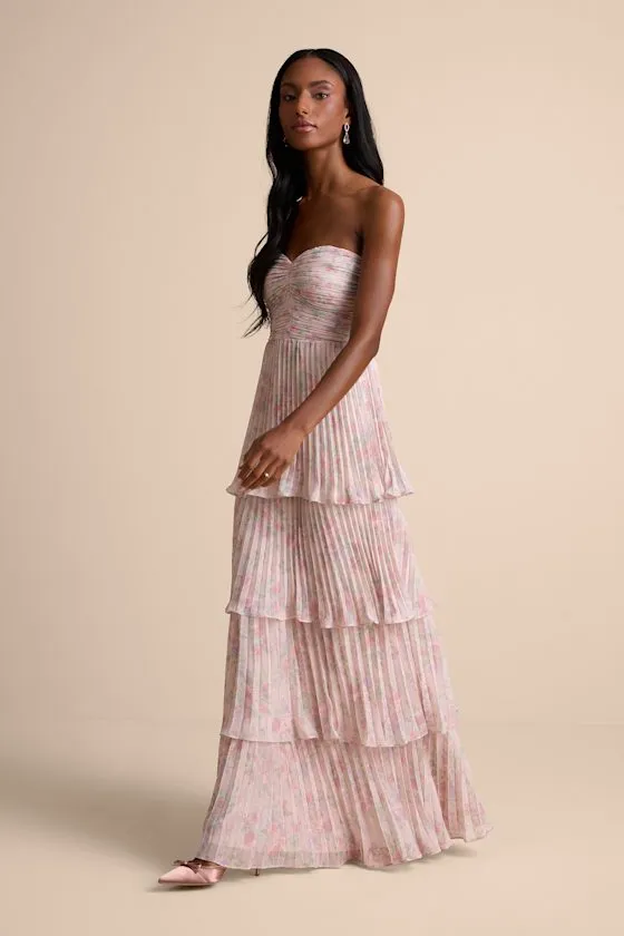 Seriously Sensational Light Pink Strapless Tiered Maxi Dress