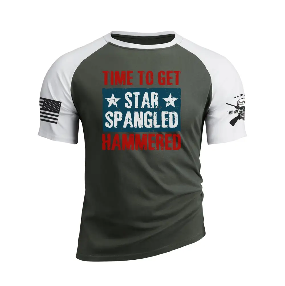 TIME TO GET STAR SPANGLED HAMMERED RAGLAN GRAPHIC TEE