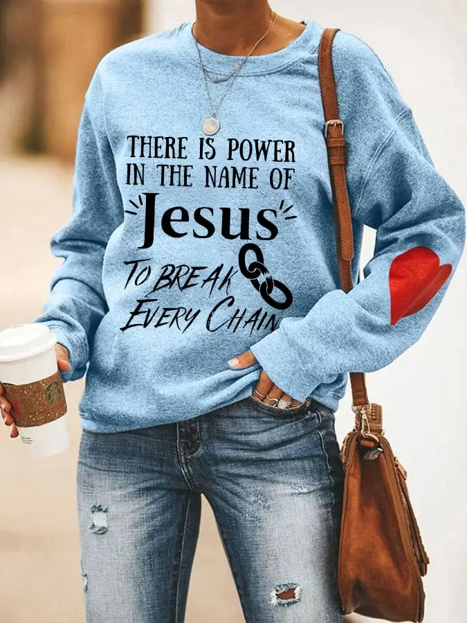 Women's There is Power in the Name of Jesus Casual Letter Print Sweatshirt