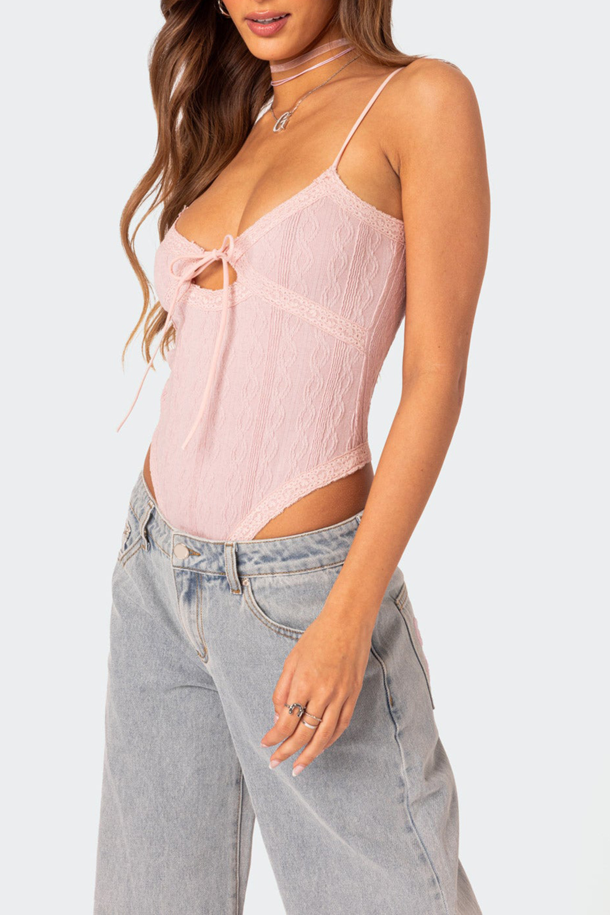 Lace-up Cut Out Knitted Bodysuit