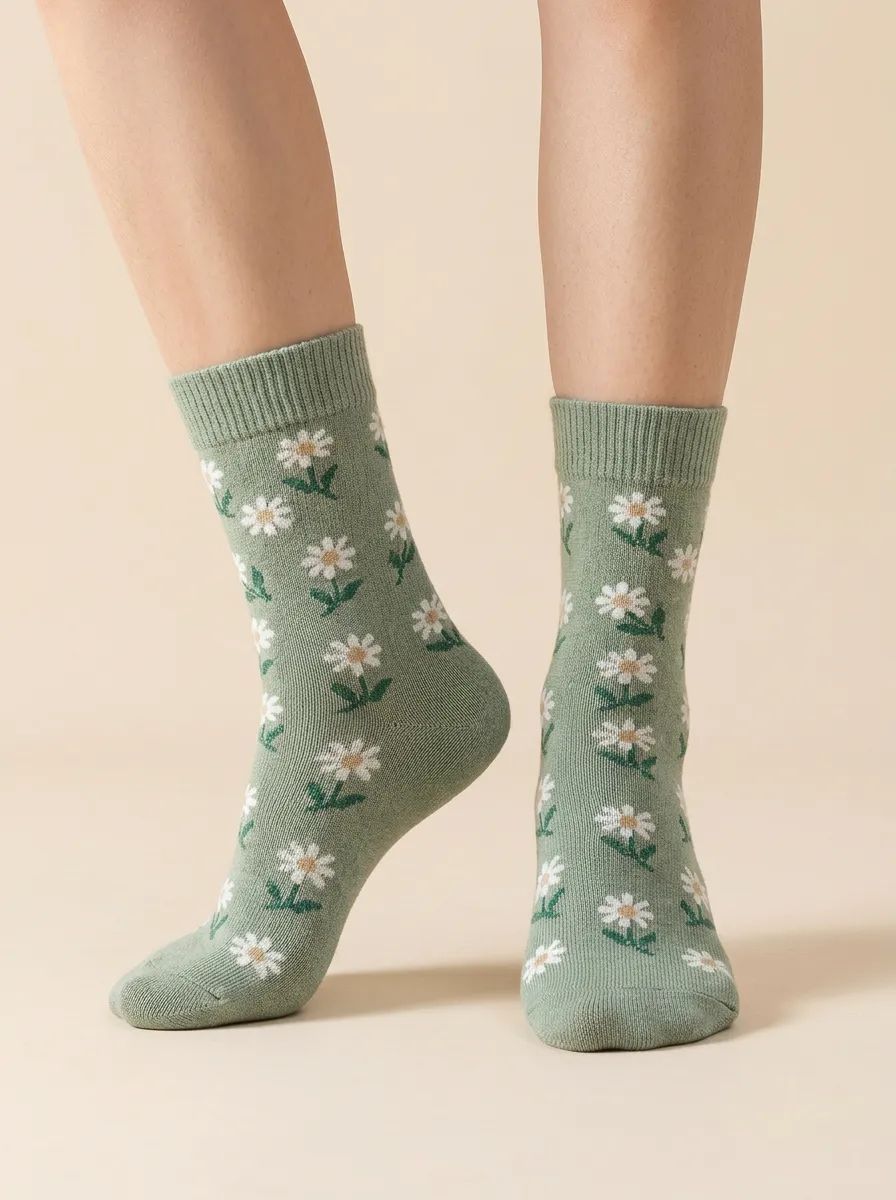 Clean-Line Floral Daisy-Print Casual Socks