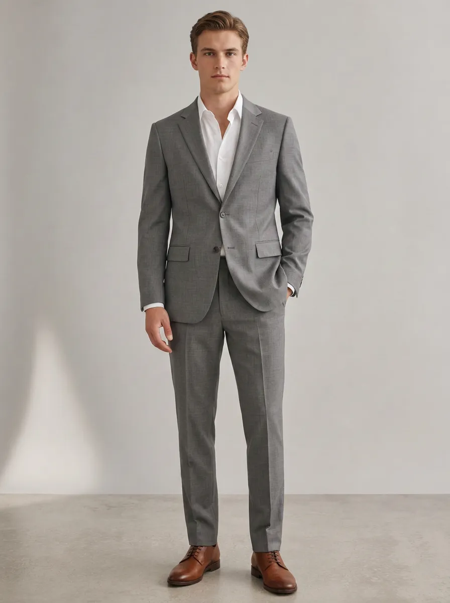 Men's Structured Fit Formal Business Grey Solid Color Tailored Suit