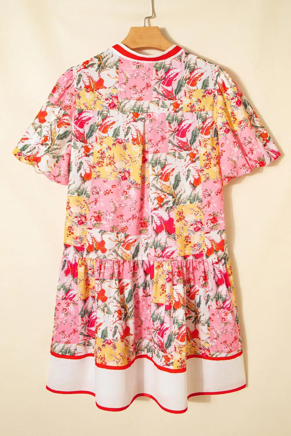Floral Patchwork V Neck Mini Dress