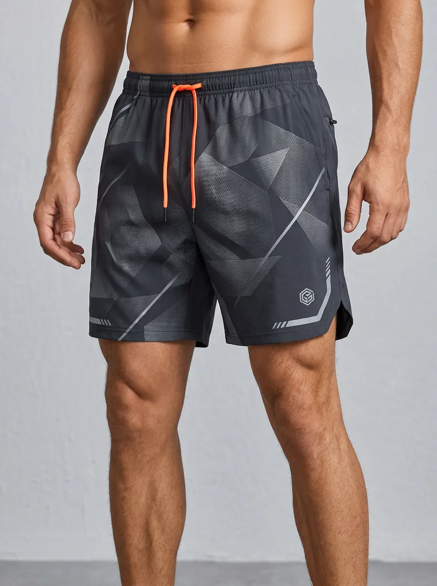 Men's Performance Training Fitness Gym Geometric Pattern Printed Shorts