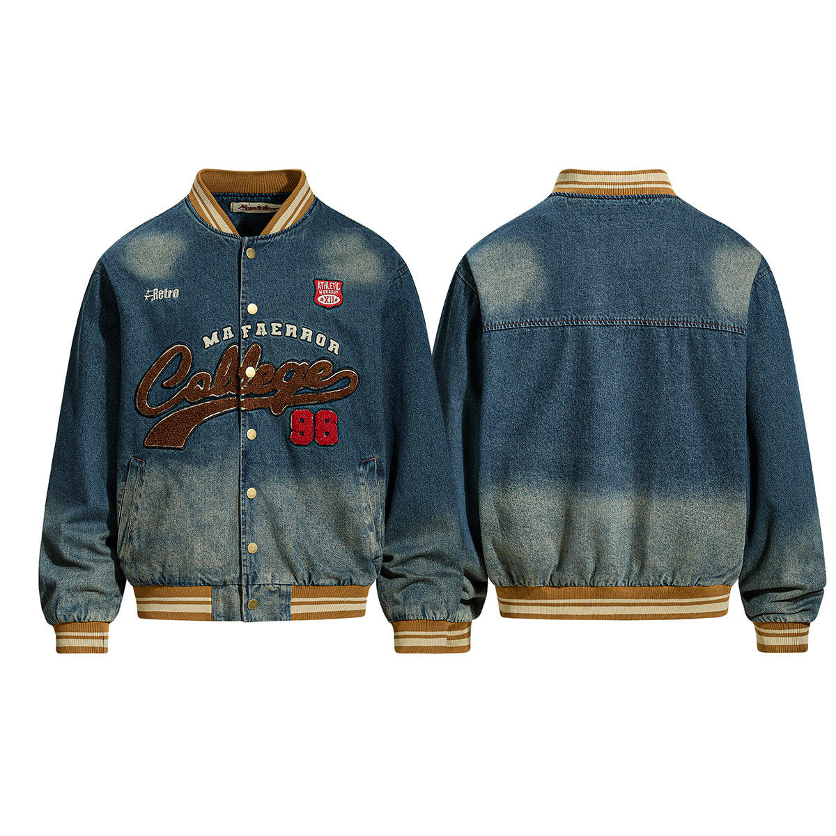 Gradient Heart Embroidery Denim Bomber