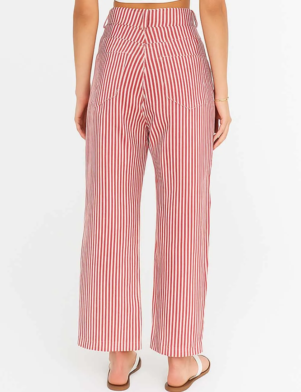 Striped Color Block Drawstring Barrel Denim Pants