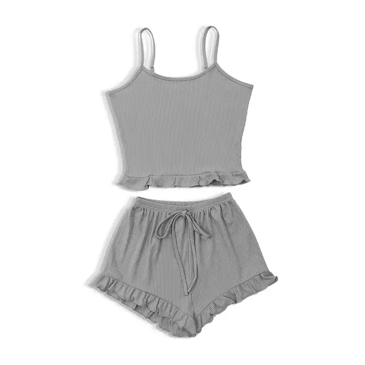 Two Piece Lace Frill Hem Pajama Set